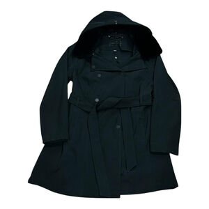 Novelti Coat Womens Large Black Belted Trench Faux Fur Hooded Softshell